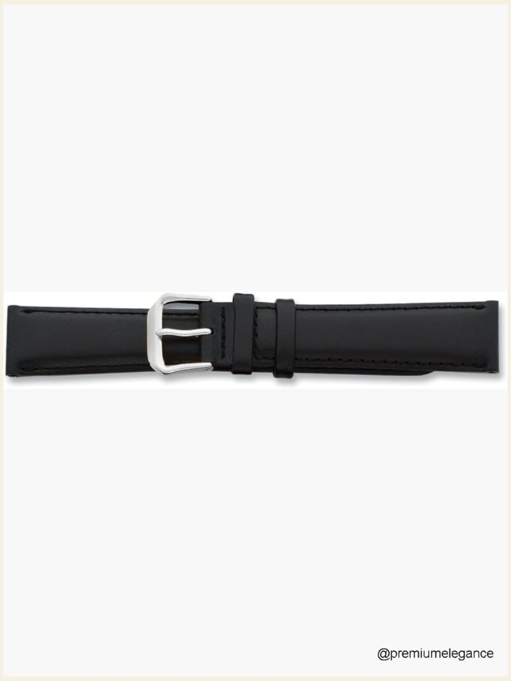 17mm Black Italian Leather Silver-Tone Buckle Watch Band 7.5 Inch